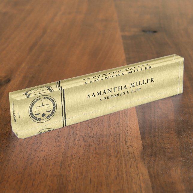 Custom Law Logo and Text  Gold Background Nameplate (Side)