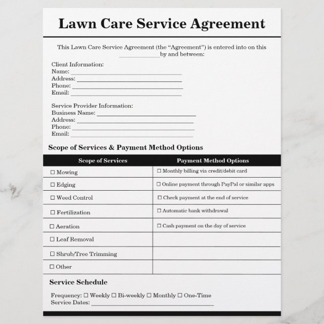 Custom Lawn Care Agreement Form Template Flyer (Front)
