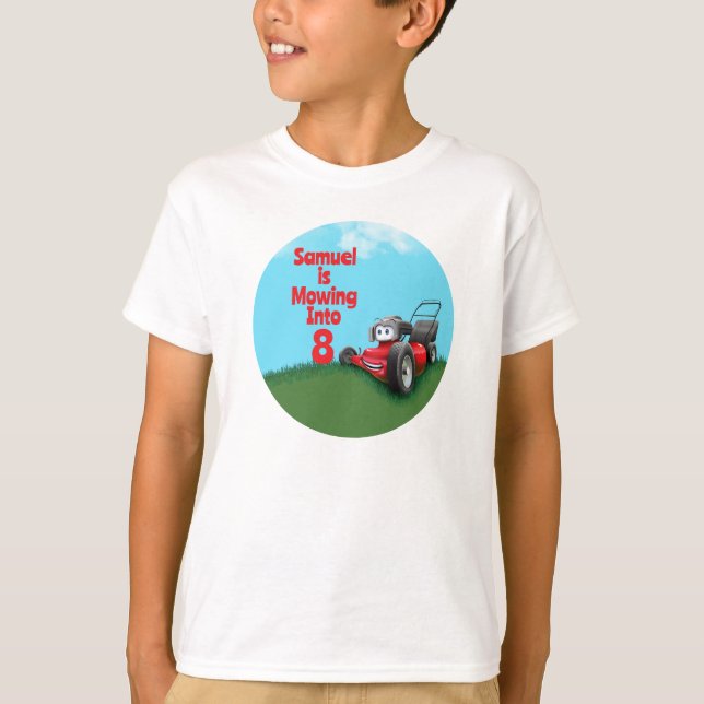 Custom Lawn Mower Kid's Birthday T-Shirt (Front)