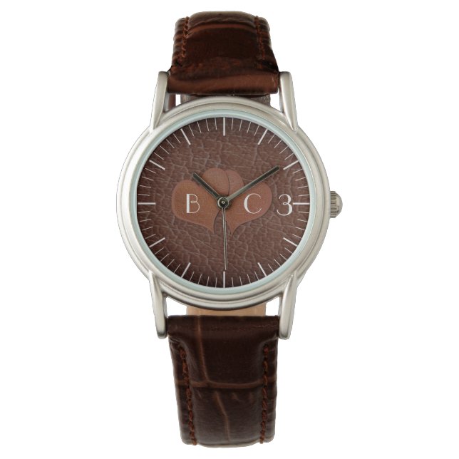 Custom Leather 3 Year Wedding Anniversary Gift Watch (Front)
