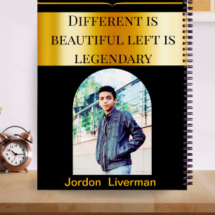 Custom Left-Handed Black Gold Photo Name for Boys Notebook