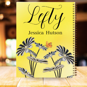 Custom Left-Handed Yellow Floral Name Gift Girls Notebook