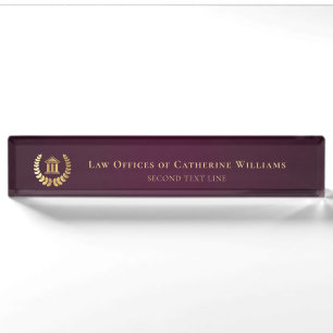 Custom Legal Law Burgundy Gold Lux Nameplate