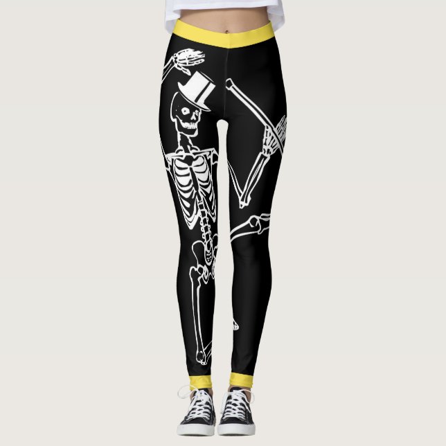 Custom Leggings DANCING SKELETON WITH TOP HAT (Front)