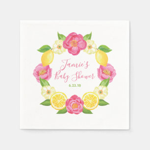 Custom Lemon Citrus Floral Rose Baby Shower Party Napkin