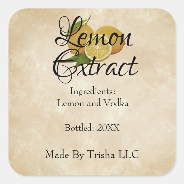 Custom Lemon Extract Oil Label (Front)