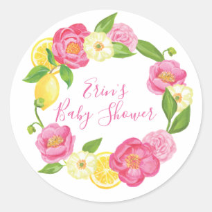 Custom Lemon Floral Wreath Thank You Favour Sticke Classic Round Sticker