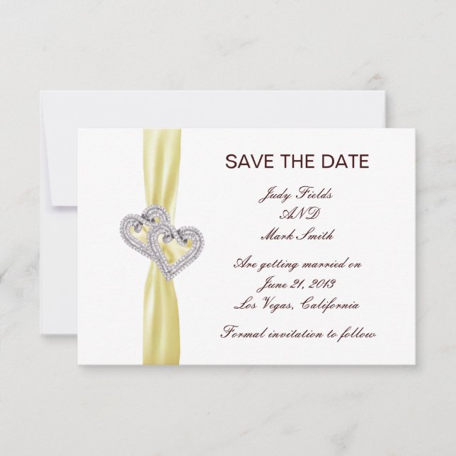Custom Lemon Hearts Save The Date Card (Front)