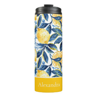 Custom Lemon Pattern Water Bottle with Name