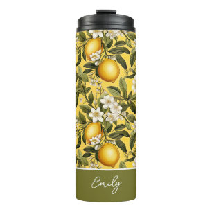 Custom Lemon Pattern Water Bottle with Name