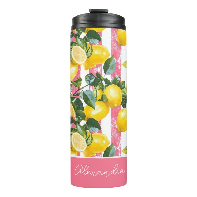 Custom Lemon Pattern Water Bottle with Name (Front)