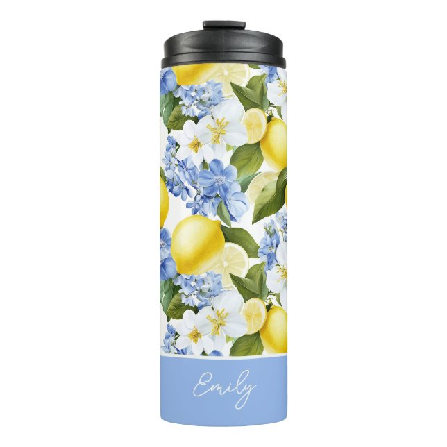 Custom Lemon Pattern Water Bottle with Name (Front)