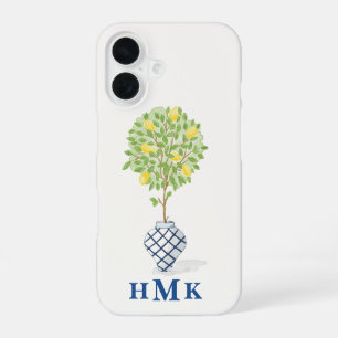 Custom Lemon Topiary Chinoiserie Vase Monogram iPhone 16 Case