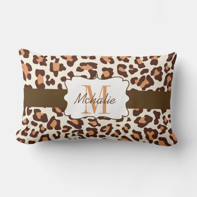 Custom Leopard Brown, Tan, Cream Lumbar Pillow (Front)