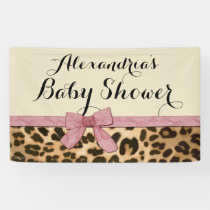 Custom Leopard Pink Bow Girl Baby Shower Banner