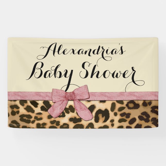Custom Leopard Pink Bow Girl Baby Shower Banner (Horizontal)