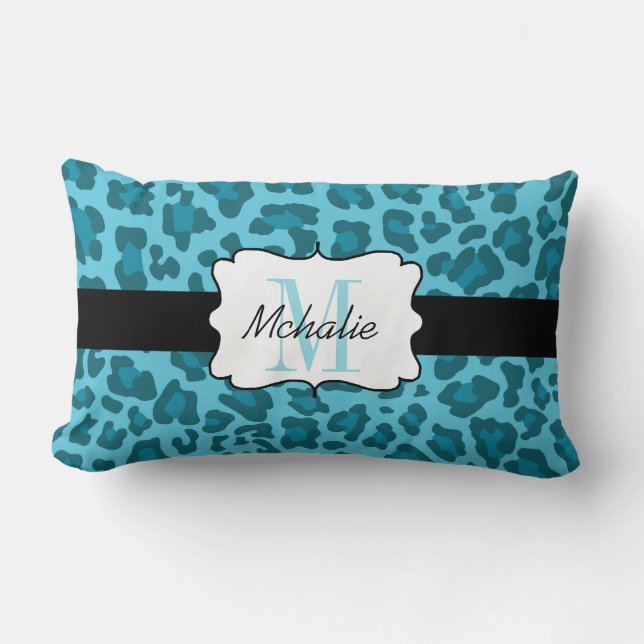 Custom Leopard Print Shades of Blue Lumbar Pillow (Front)