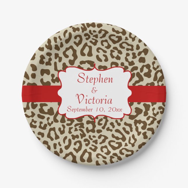 Custom Leopard Print Tan and Red Paper Plates (Front)