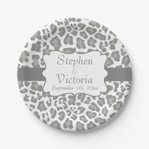 Custom Leopard Print White and Grey Paper Plates