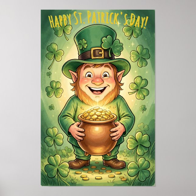 Custom Leprechaun Gnome Happy St. Patrick's Day  Poster (Front)