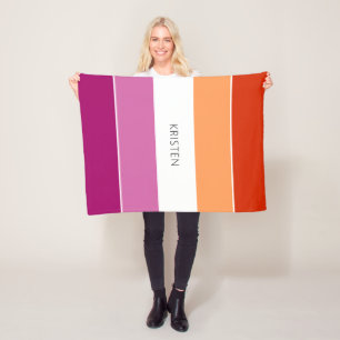 Custom Lesbian Flag Colors Stripes With Name Fleece Blanket