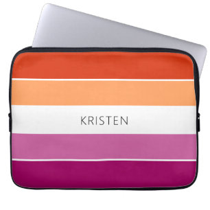 Custom Lesbian Flag Colors Stripes With Name Laptop Sleeve