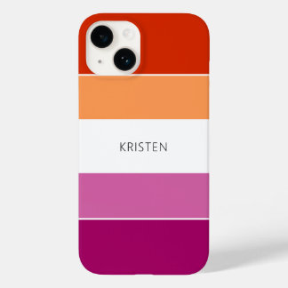 Custom Lesbian Flag Colours Stripes With Name Case-Mate iPhone 14 Case