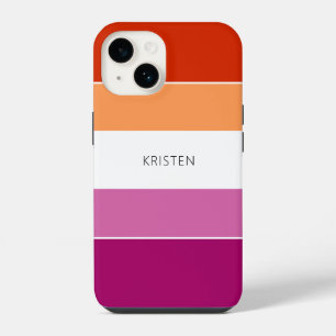 Custom Lesbian Flag Colours Stripes With Name iPhone 14 Case