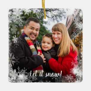 Custom Let It Snow 2-Sided Family Photo Christmas Ceramic Ornament
