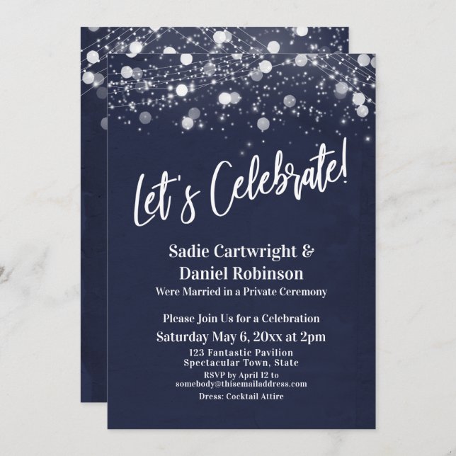 Custom Let's Celebrate Navy Reception Invitation (Front/Back)