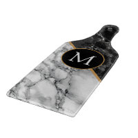 Custom Letter Black White Marble Cutting Board