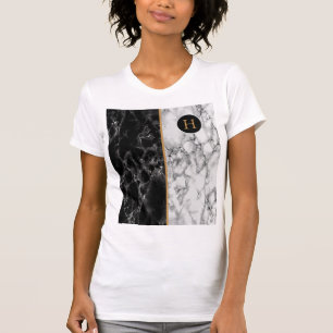 Custom Letter Black White Marble T-Shirt