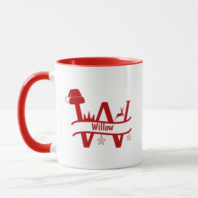 Custom Letter F Name Christmas Monogram Mug (Left)