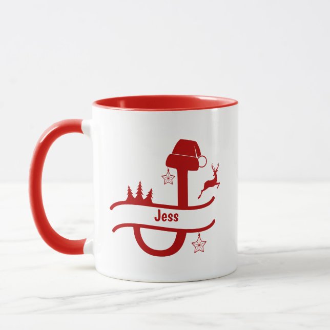 Custom Letter J Name Christmas Monogram Mug (Left)