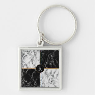 Custom Letter Keychain Gift Black White Check