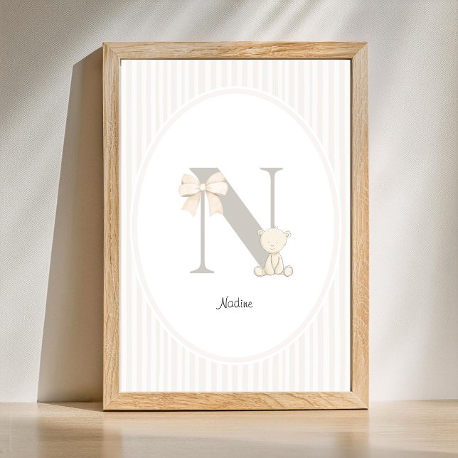 Custom Letter N Nursery Wall Art - Baby Name Print (Letter N Nursery Wall Art - Custom Baby Name Print)