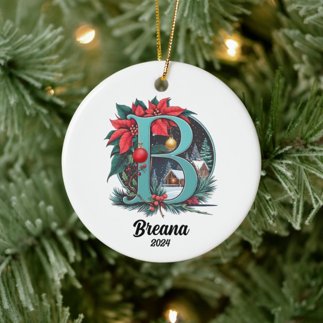 Custom Letter Name Initials Christmas Ceramic Ornament (Tree)