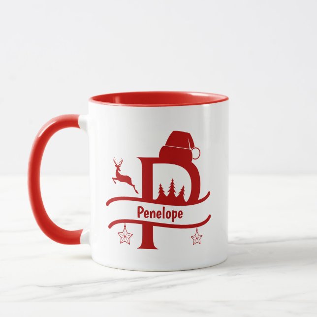 Custom Letter P Name Christmas Monogram Mug (Left)