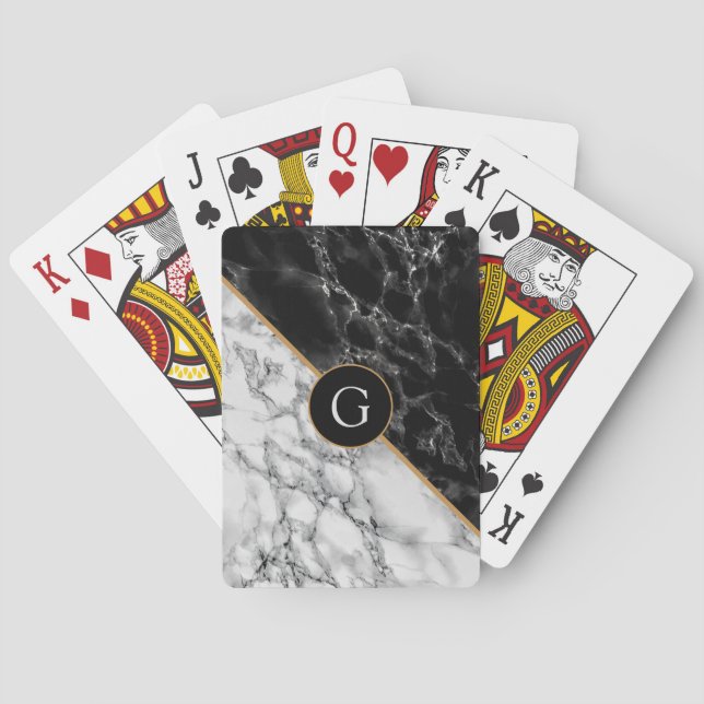 Custom Letter Personalized Playing Cards Marble (Back)