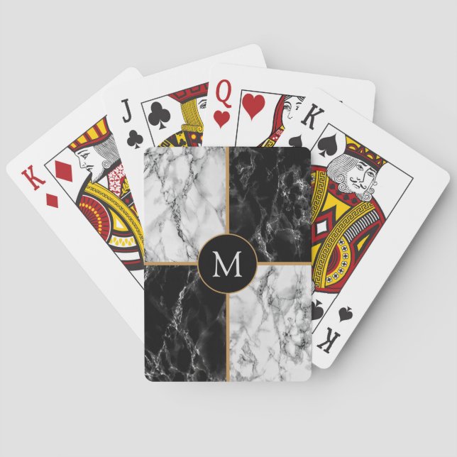Custom Letter Playing Cards Black White Marble (Back)