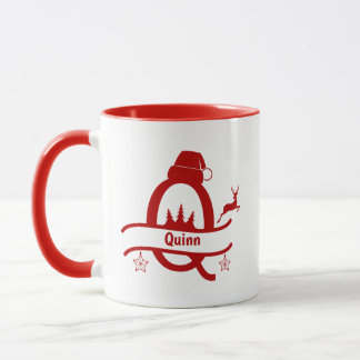Custom Letter Q Name Christmas Monogram Mug