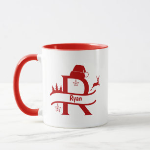 Custom Letter R Name Christmas Monogram Mug