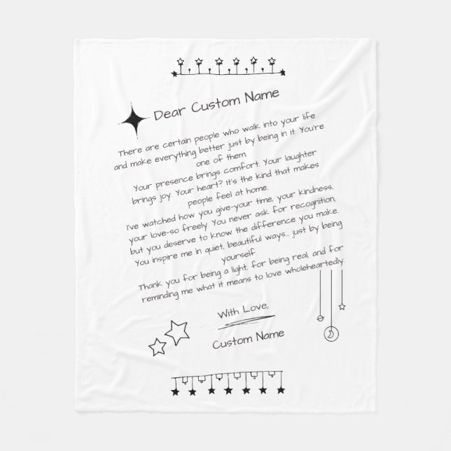 Custom Letter to a Beautiful Person Fleece Blanket (Front)