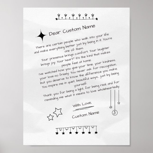 Custom Letter to a Beautiful Person Poster (Front)