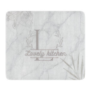 Custom Letter White and Gray Marble Cutting Board