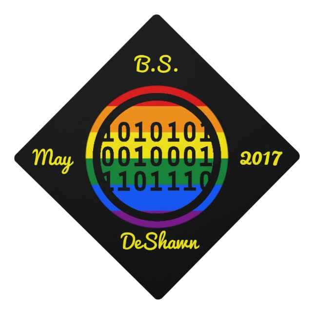 Custom LGBT Computer Science/IT Rainbow Symbol Graduation Cap Topper (Front)