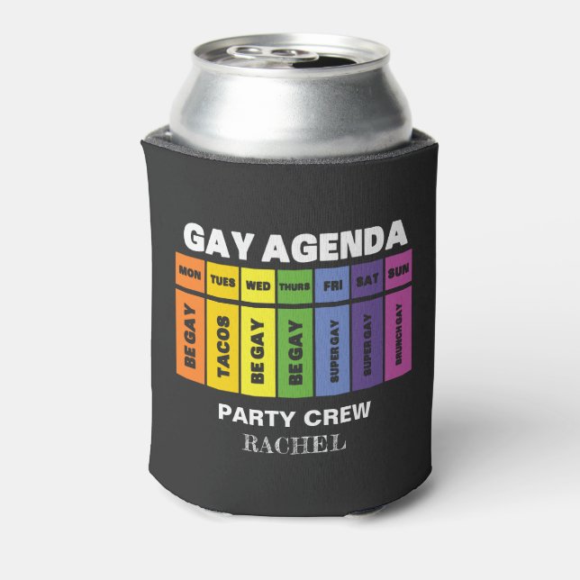 Custom LGBT Party Crew Gay Agenda Rainbow Can Cooler (Can Back)