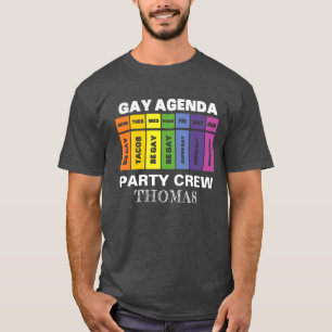 Custom LGBT Party Crew Gay Agenda Rainbow  T-Shirt