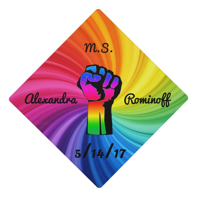 Custom LGBT Power Rainbow Swirl Graduation Cap Topper (Front)