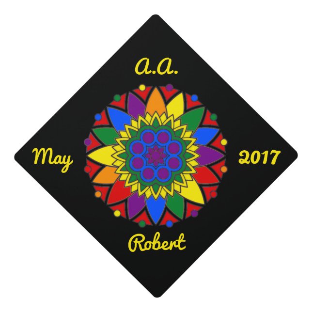 Custom LGBT Pride Rainbow Mandala Graduation Cap Topper (Front)